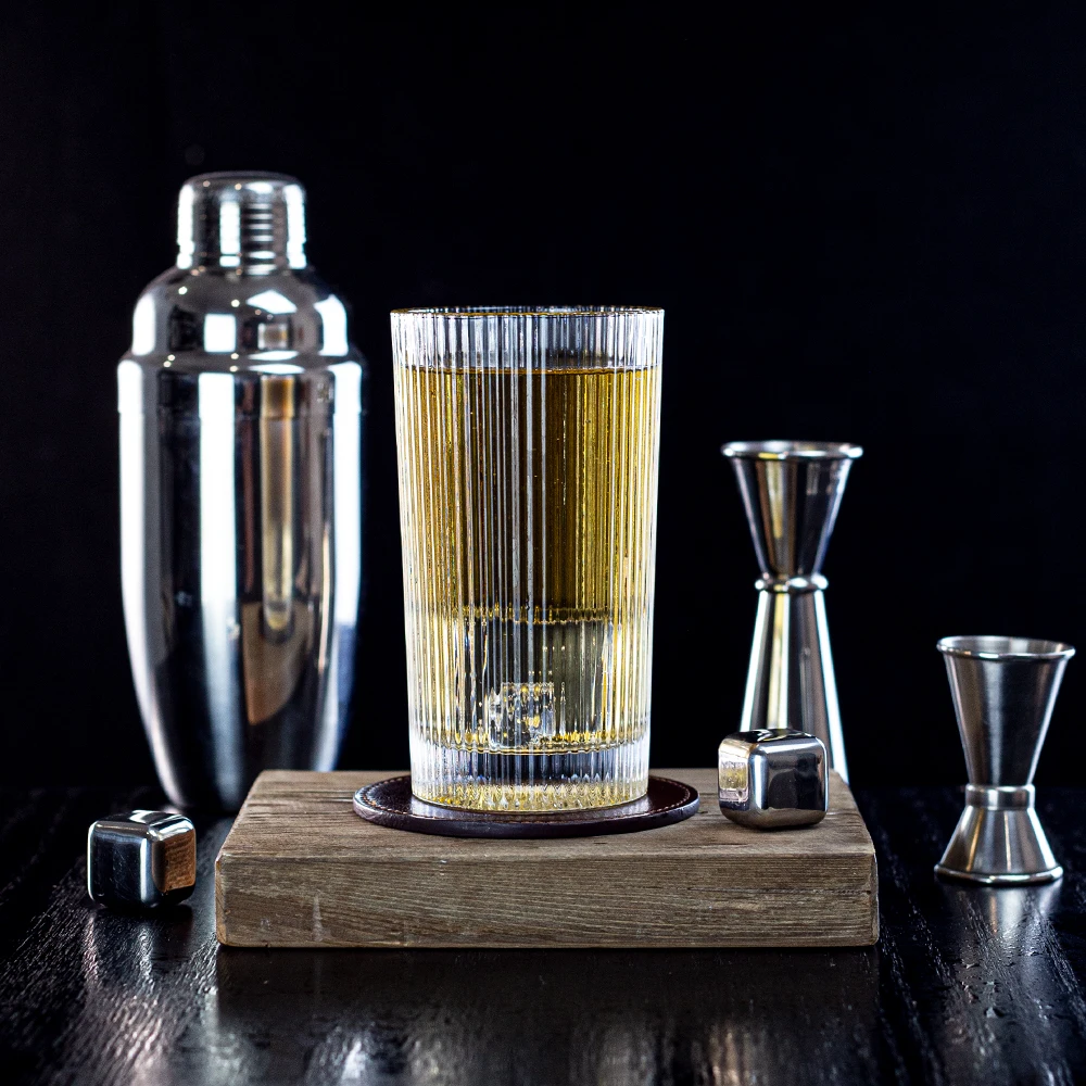 13oz Fluted Highball Glasses Tall Drinking Glasses Ribbed Cocktail