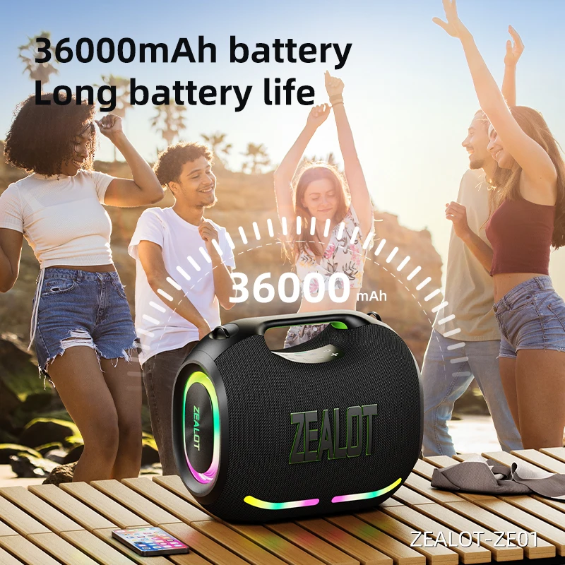 ZEALOT ZE01 120W Waterproof Wireless Speakers with RGB Light for Outdoor Parties, Deep Bass, TWS, TF, AUX - IPX6 Rated