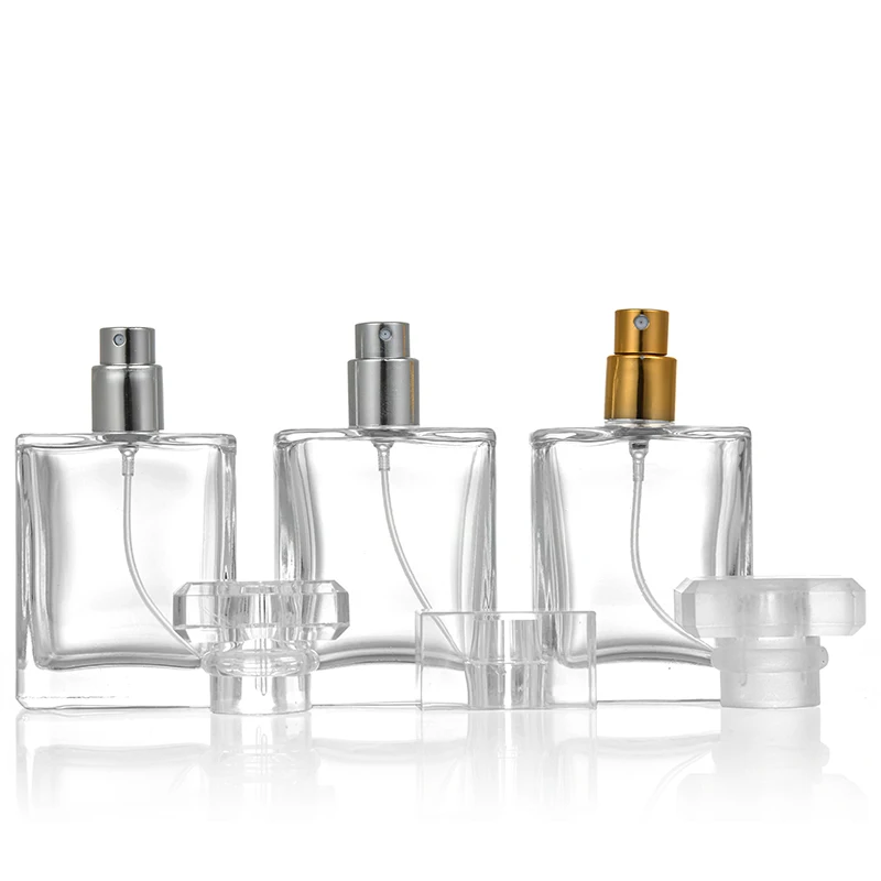 Wholesale Transparent Square Empty 50ml Cologne Perfume Glass Bottle with Acrylic Cap