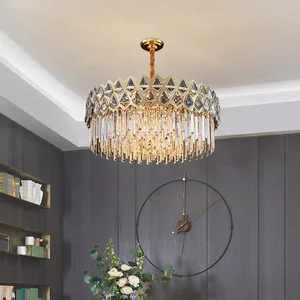 Factory Supply Pendant Lighting Hanging LED Ceiling Light Living Room Gold Modern K9 Crystal Chandelier