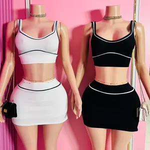 Huili Manufacturers Custom Logo Ribbed Loungewear Spaghetti Strap Crop Top & Mini Shirt Two Piece Cotton Women's Summer Set