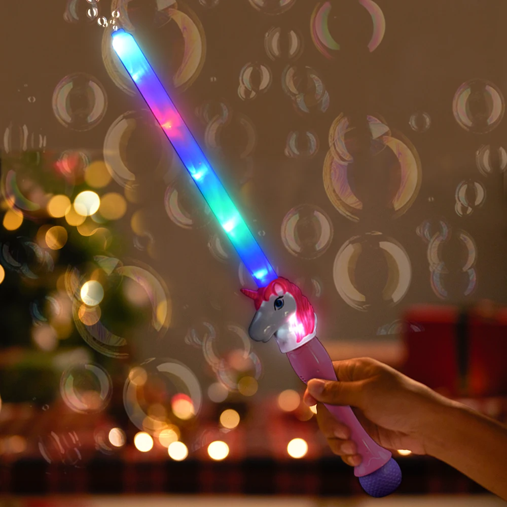 Wholesale LED Unicorn Light Swords with One Bottle of Bubbles Glow in the Dark Cosplay Sword for Kids Christmas New Year Party