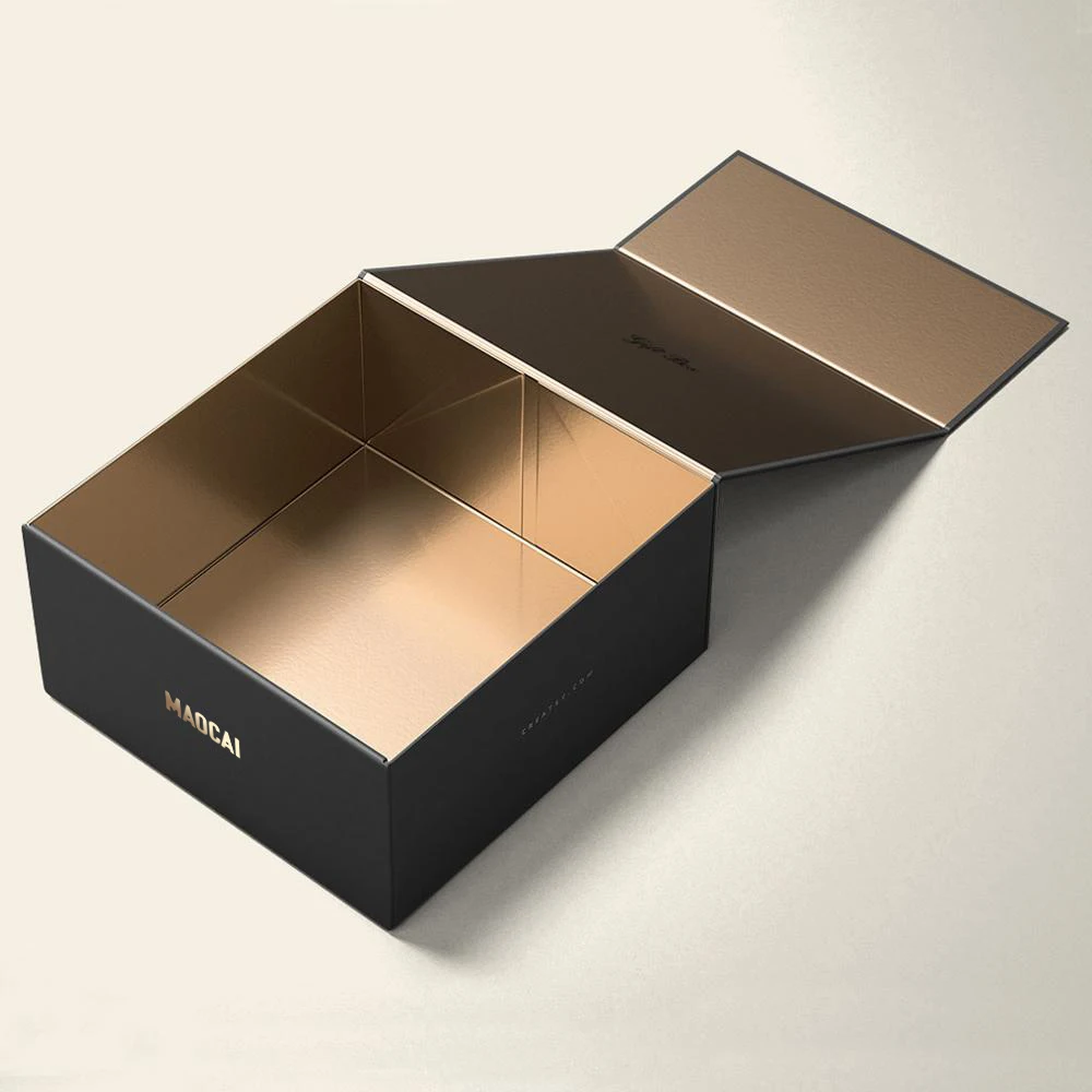 Black gift box with gold interior