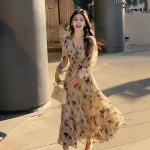 French-style Dress Butterfly Printed Cami Dress New Design Bodycon Dresses