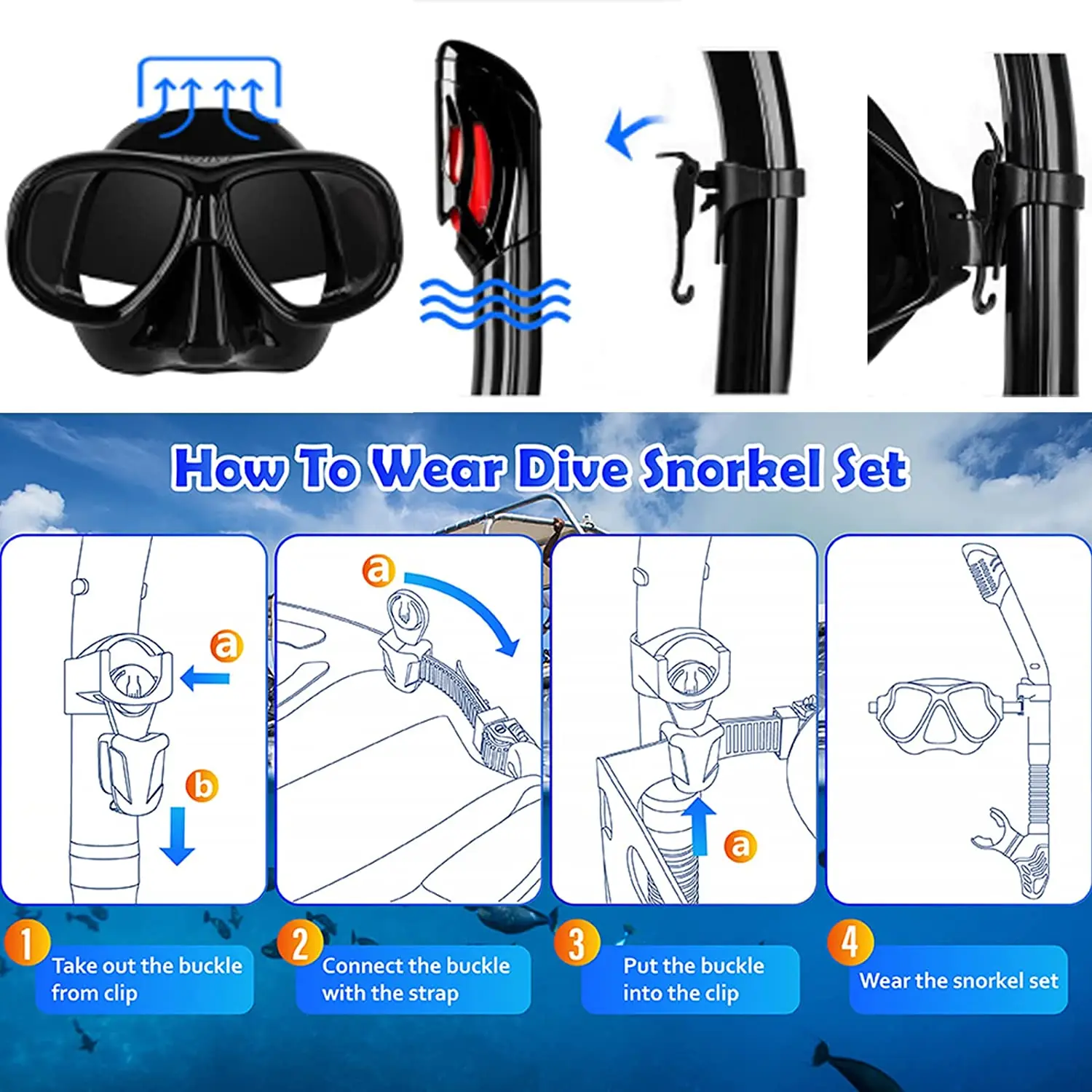 WAVE Myopia Scuba Diving Mask Set Anti-fog 150-600 Degrees Silicone and Dry Top Snorkel