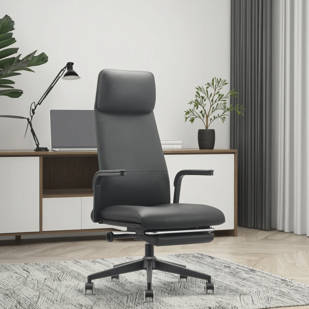 Modern Ergonomic Leather Executive Conference Chair with Adjustable Height and Metal Base 5