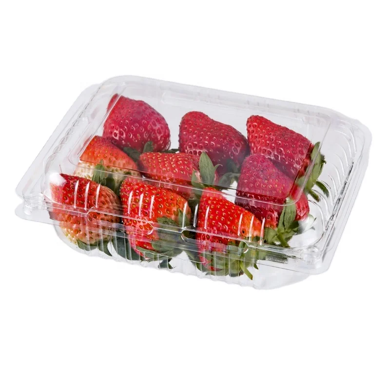 Eco-friendly Custom Vented clear Plastic Strawberry Packaging Box 250g 500g Fresh Fruit Clamshell Container Rpet Punnets