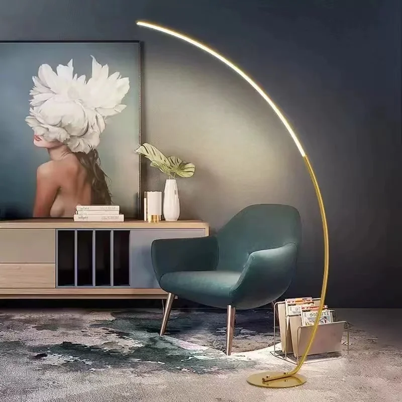 LED Dimmable Floor Light with Remote Control Elegant Curved Stem Acrylic Lampshade Arched Design Standing Lamp for Living Room