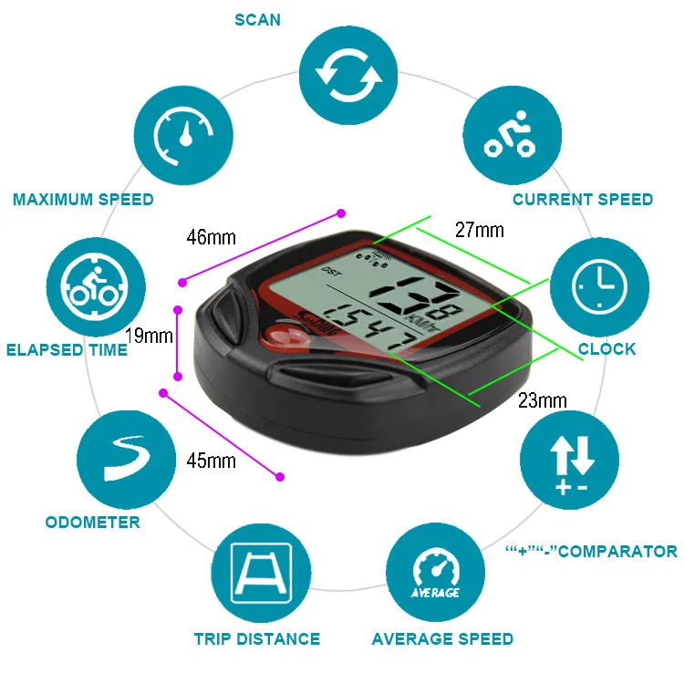 Light Weight Device Waterproof Bike Computer Wired Waterproof Cycling Odometer Cycle Meter Speed Sensor with Low Cost