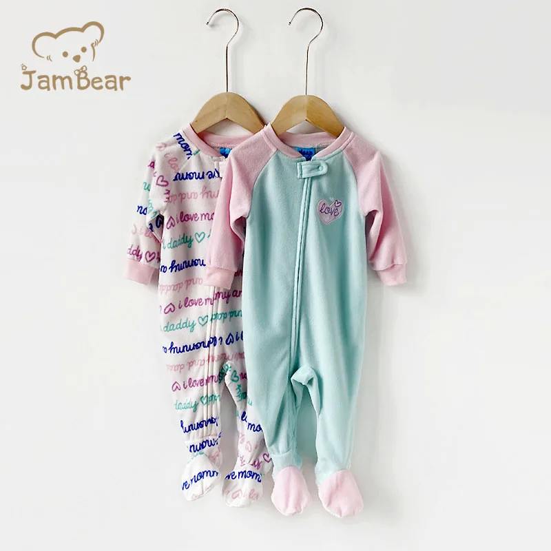 Jambear Baby Girls' Rompers Baby Sleeping Clothes With Zipper Baby Onesie Organic Cotton Double