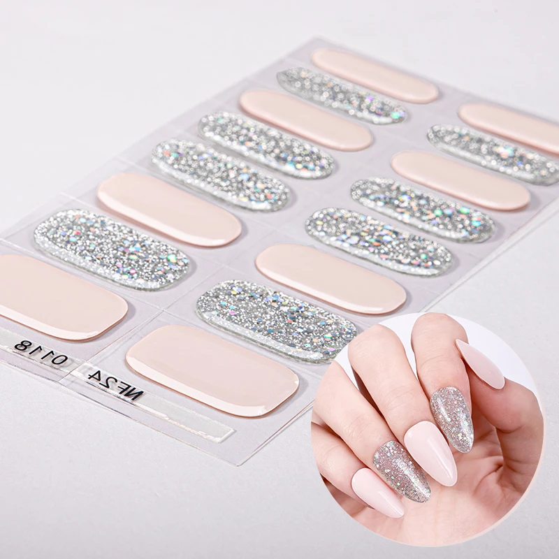 Aktuellster Stil Hochwertige Gloss-Laminierung UV-Gel Nagelerweiterung Einfarbiges Glitzer-Nagel-Wrap Halbgehärtet