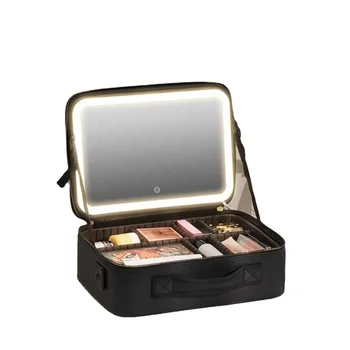 Beauty Suitcase Organizer Box Vanity Storage Makeup Bag Professional Big Storage Travel PU Fashion Plain Makeup Case Zipper 03-1