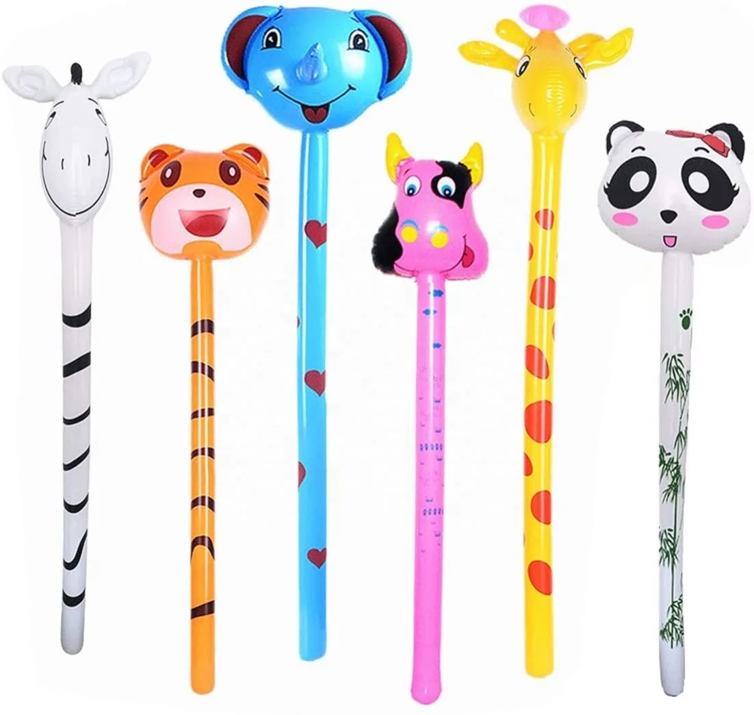 Safri Animals Inflatables on a Stick PVC/Plastic Party Toys with Sound-Tiger Zebra Giraffe Elephant Inflatable Animals
