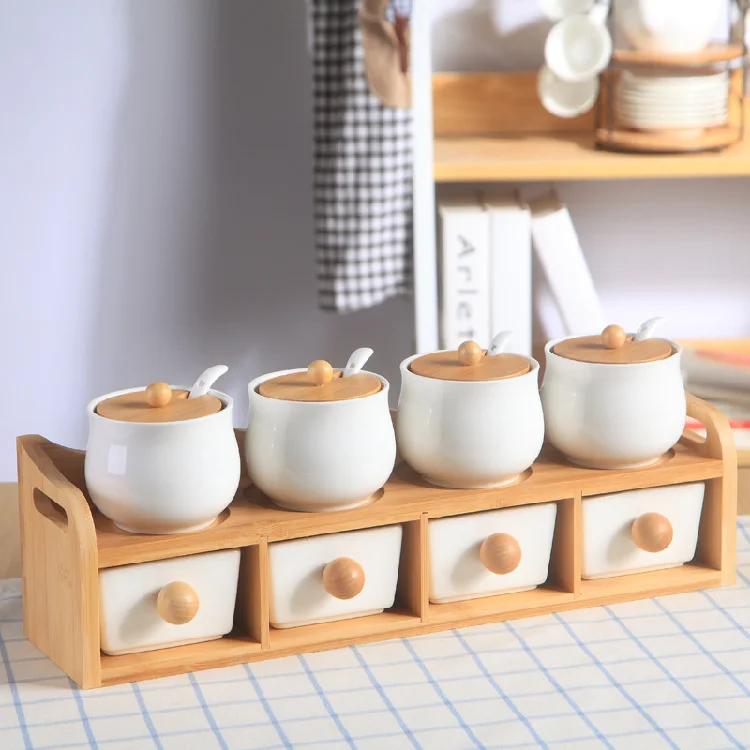 EcoFriendly Kitchen Set Biodegradable Disposable Food Stash Jar Container Bamboo Chopsticks Seasoning Spice Jar