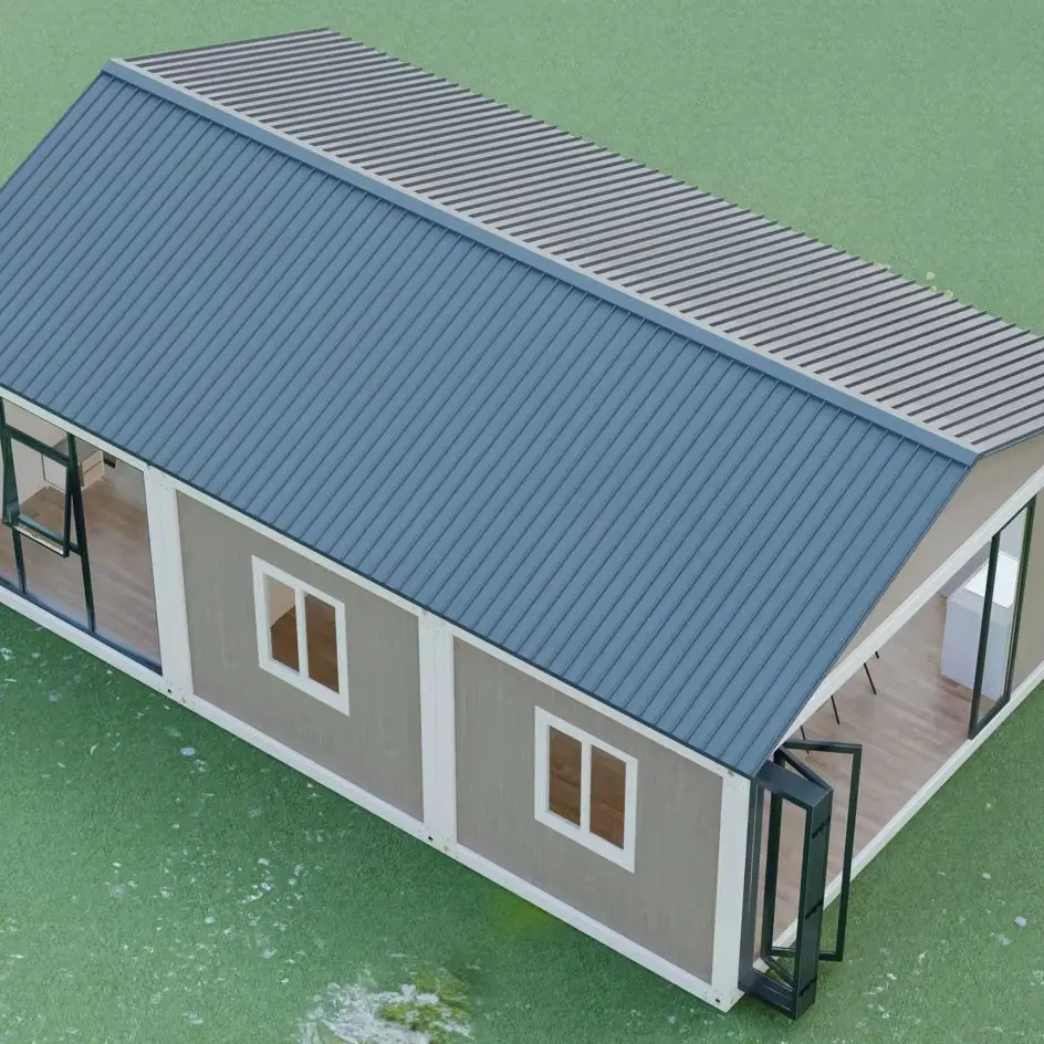 Custom Home Design Sandwich Panels Steel Prefab Steel Frame Container Modular Warehouse Double-slope Roof  House Building