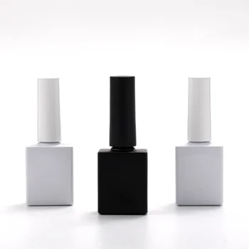 OEM Black and White Square 12ml nail polish glass empty bottle with brush and hat factory custom Color and LOGO