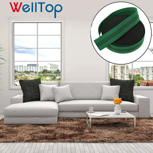 17.001 WELLTOP Custom 50m Furniture Webbing Green Color Sofa Webbing Upholstery Band Belts Elastic Webbing Tape