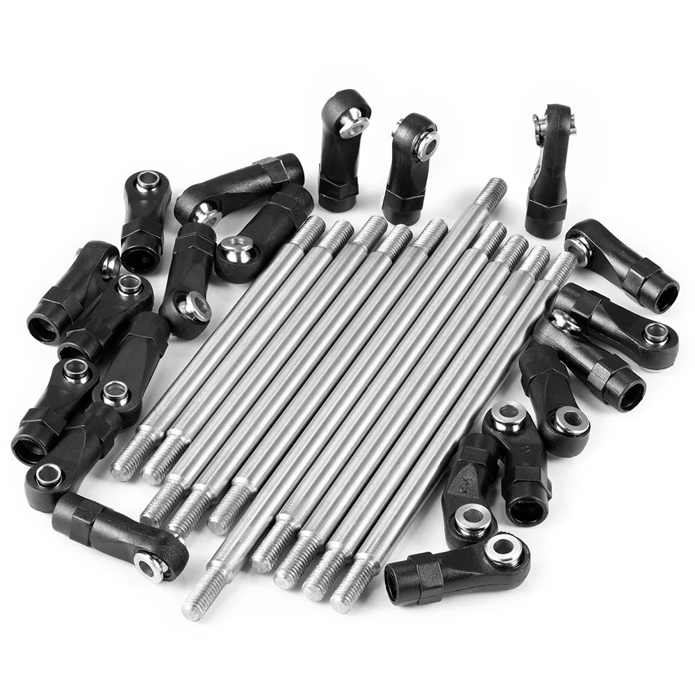 Reinforced Stainless Steel Linkage Link Rod and Plastic Ball Ends 10Pcs/Set  for Axial SCX10 II AXI90075 UMG10 1/10 RC Car Parts