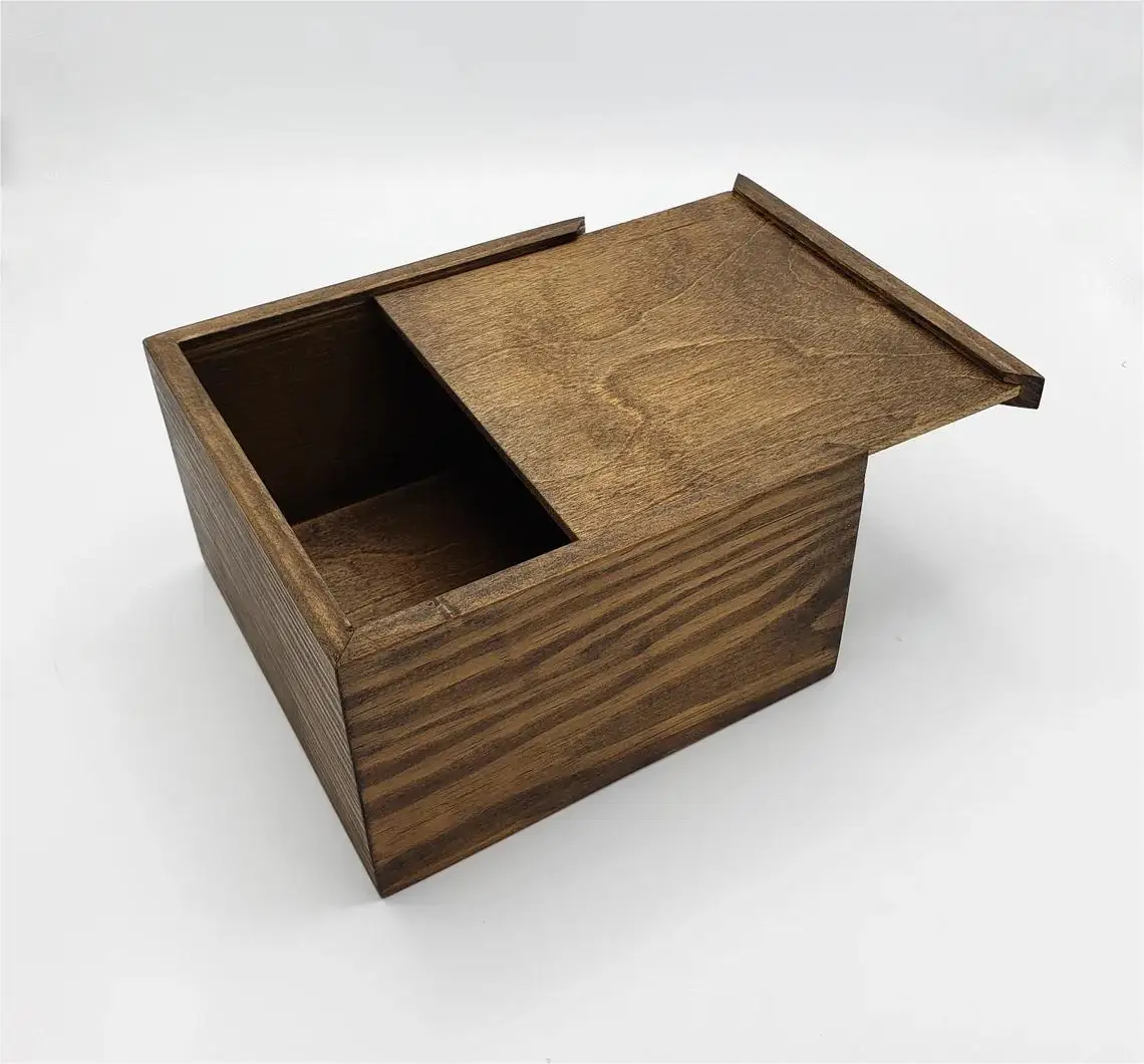 Customized Different Size Pine Wooden Slide Gift Packaging Sliding Lid Storage Blank Wooden Crafts Box with Depression in Top