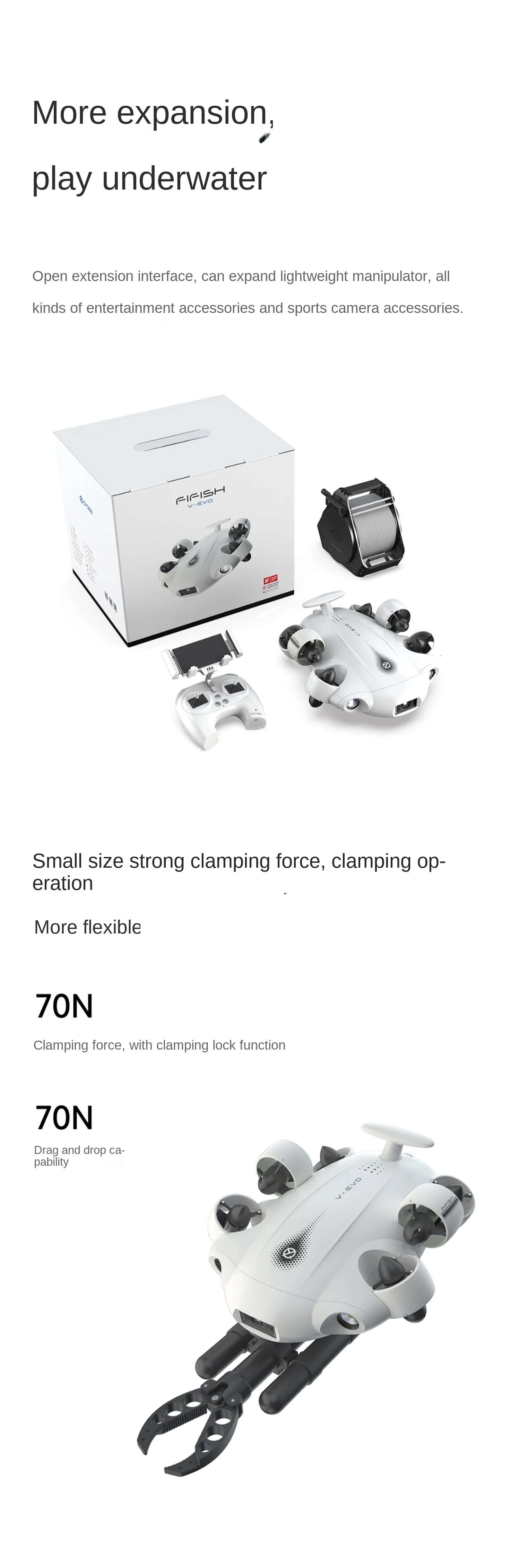 Fifish Vevo 4k60fps Underwater Drone Kit With Robotic Arm Rov Fishing