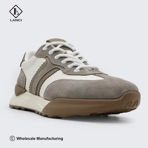 LANCI Men's Pure Leather Court Sneakers Round Style Genuine Leather Lining for Spring and Autumn Seasons