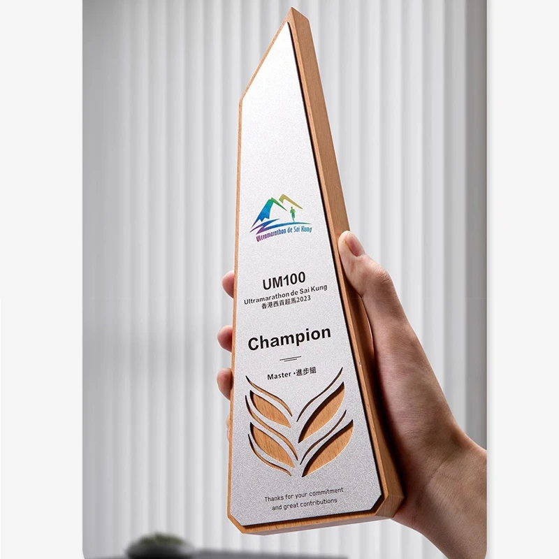 New arrived Customized Solid wood crystal trophy sales champion employee annual meeting award manufacture