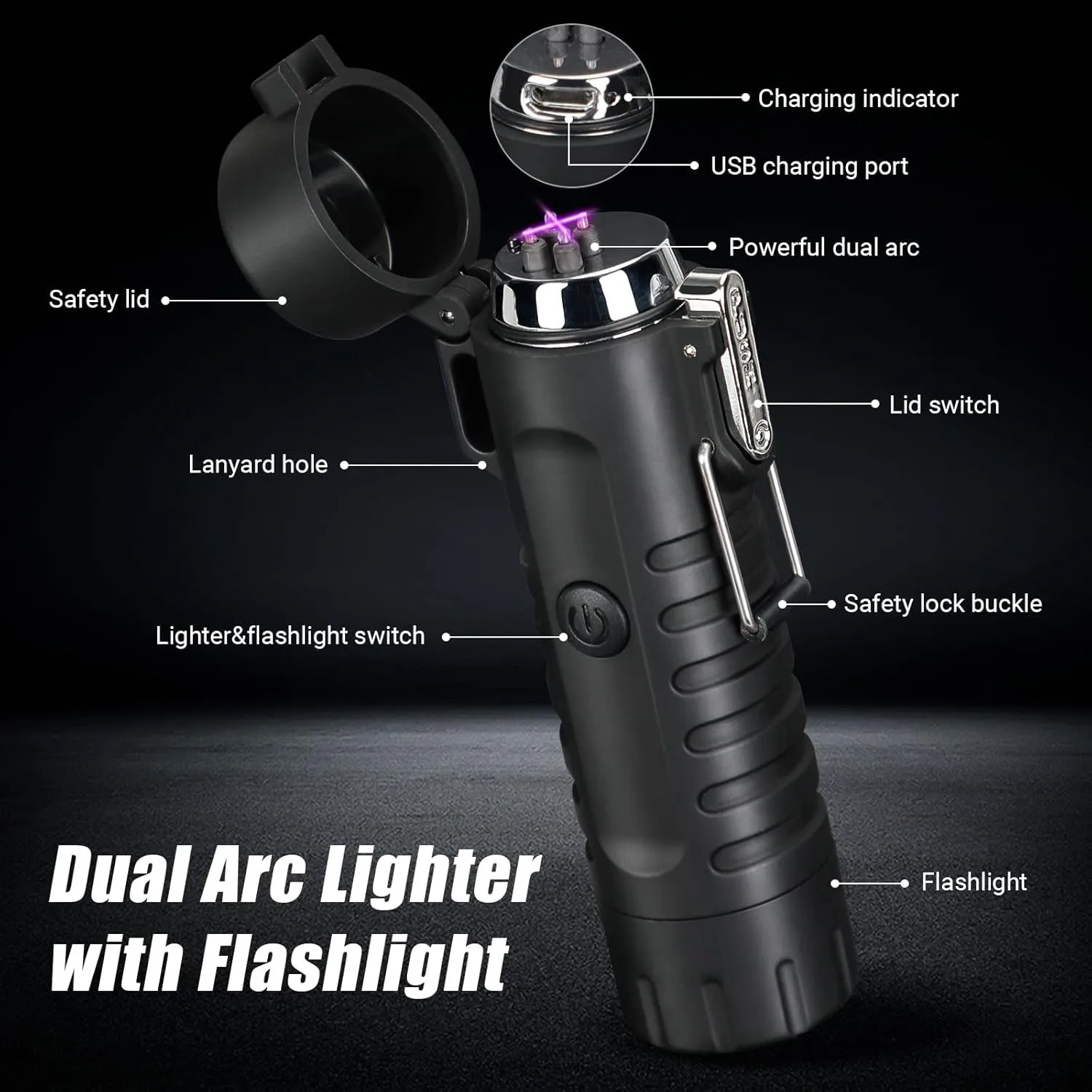Windproof Arc Lighter Electric Lighter and LED Flashlight