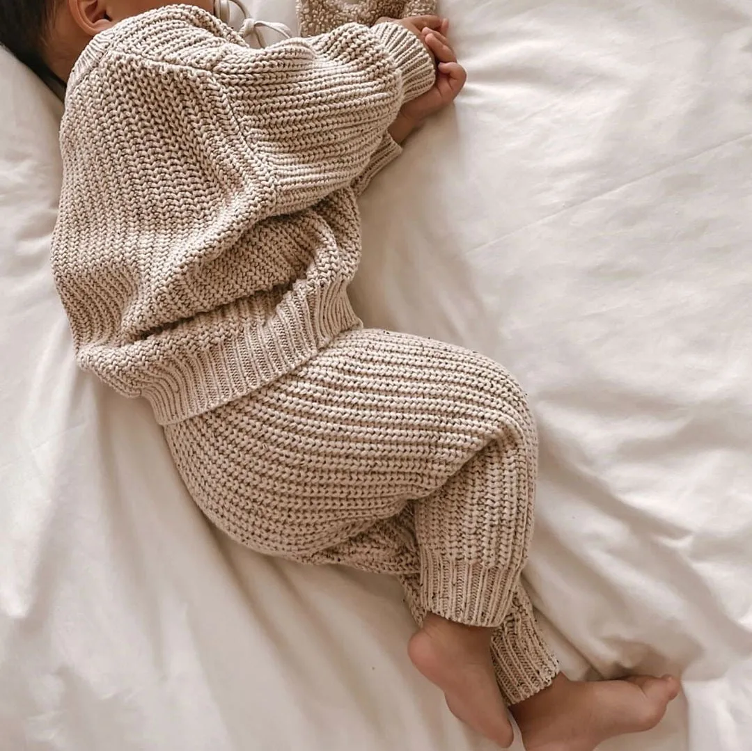 Custom Logo Sprinkle Cotton Baby Sweaters Sets New Born Winter Clothes