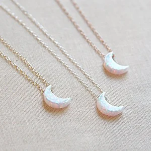 Best Reviewed American Style Classic 925 Silver Opal Moon Necklace Real White Opal Gemstone No Fading for Engagement Party
