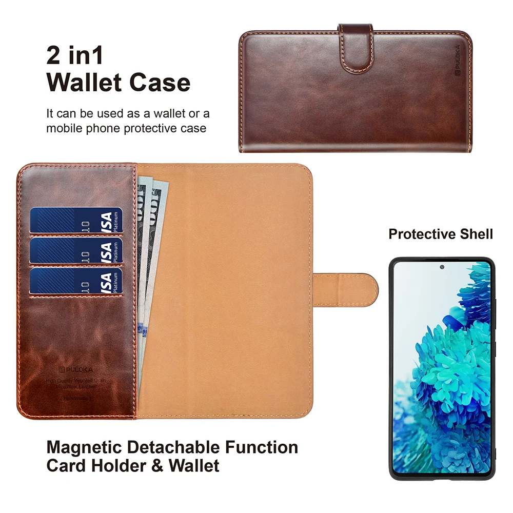 PULOKA Samsung Galaxy S21 Ultra Case Wallet [2 in 1 Detachable Magnetic  Protective] Leather Card Holder Flip Cover