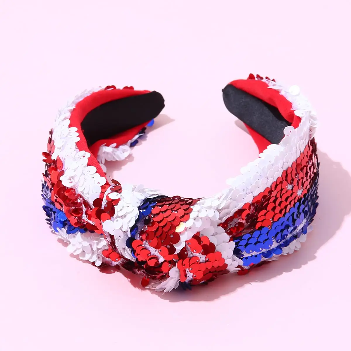 Luxury Sequin Designer Red White And Blue Glitter Fashion Knotted Hair 