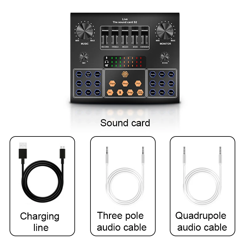 Live Sound Card Audio Interface Adjustable With Desktop Condenser Microphone and Monitor Headphone Podcast Production Studio Kit