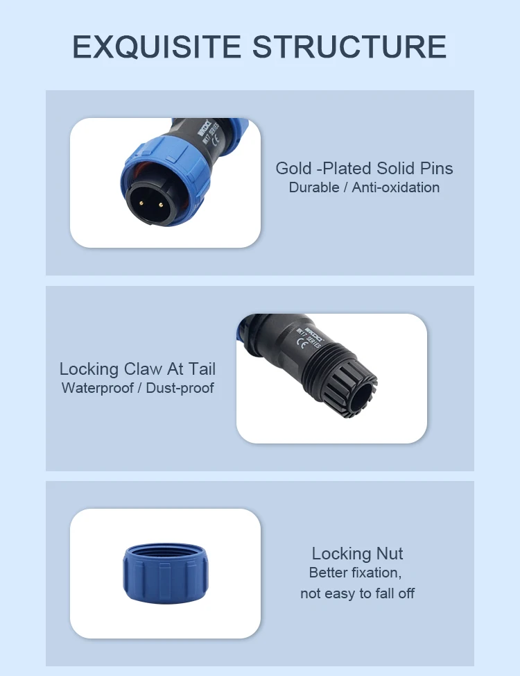 IP68 Threaded Connector Inline-Type Wk29 Docking Pin Cable-to-Cable Plug&Socket Waterproof Connector