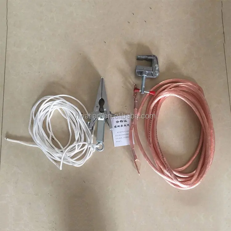 Portable high voltage electrical grounding line earth wire and grounding rod with grounding clamp