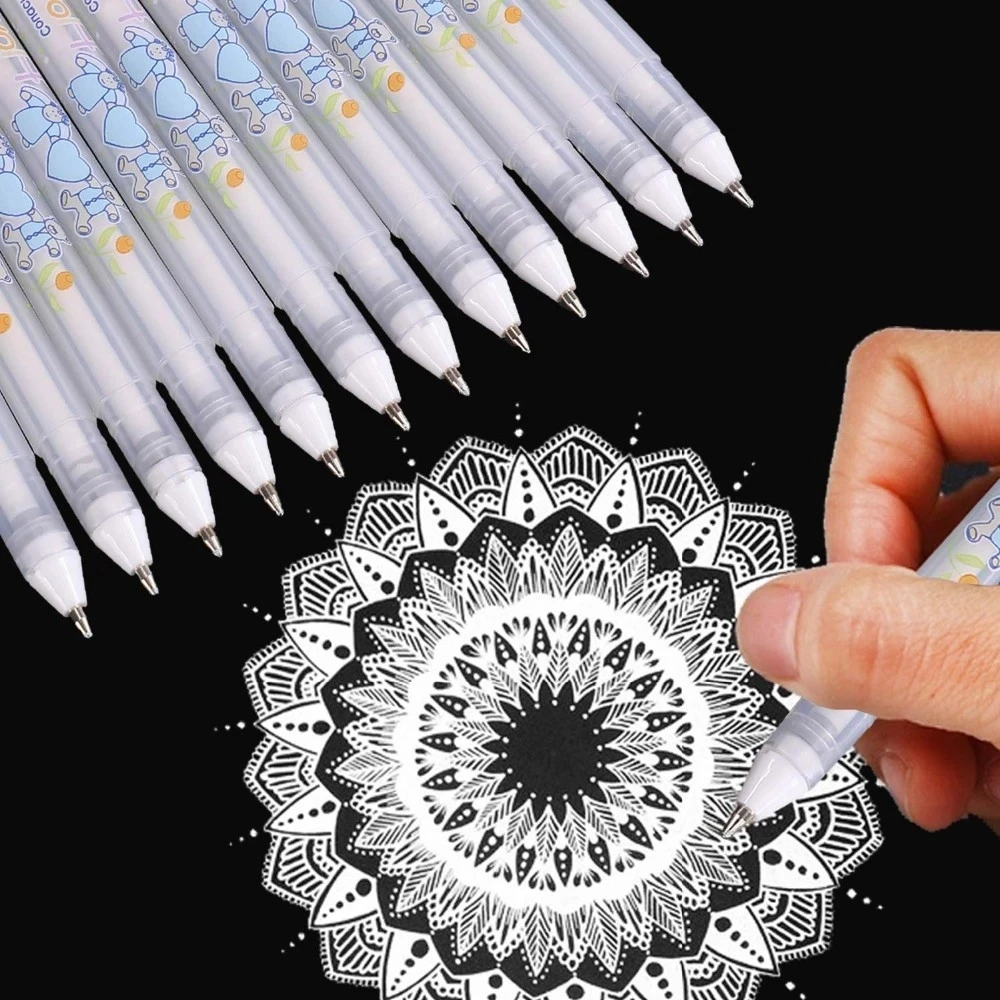 White Gel Pen Drawing, White Gel Pen on Black Paper