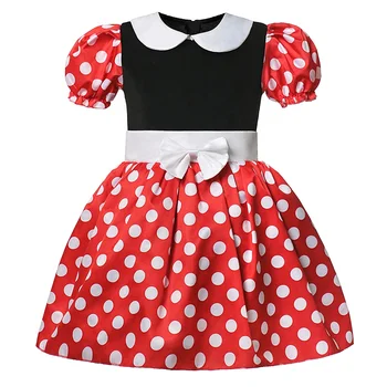 Minnie Mickey Dress for Girls Summer Kids White Dot Frocks With Headband Cute Children Casual Clothes Toddler Halloween Costume