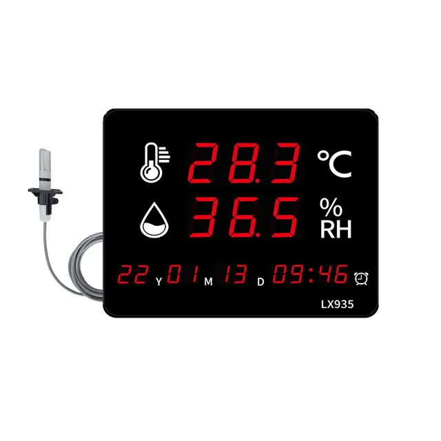 LX935-C Industrial Temperature Humidity Meter with High Temp Dustproof Probe Dual Alarm Data Logger for Harsh Environments