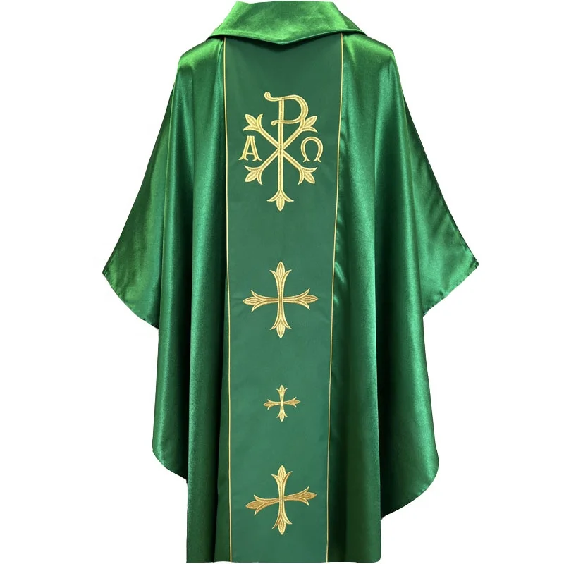 Зеленый атлас с вышивкой крестом, папа, священник, Chasuble