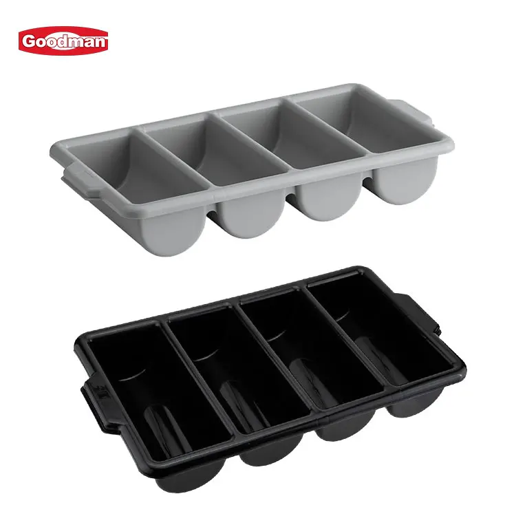 4-Compartment Plastic Cutlery Organizer, Polypropylene, Black