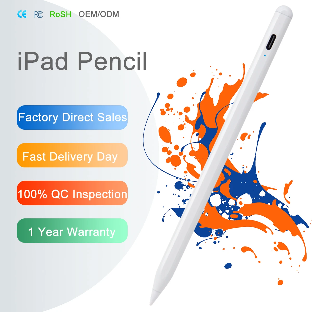 Oem/odm Tablet Palm Rejection Charging Capacitive Active Touch Screen Stylus Pen For