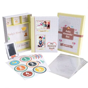 Customizable Baby Memory Book First 5 Years Keepsake Box with Photo Album Pages Spiral Bound for Newborn Boy Girl Shower Gifts