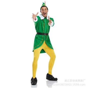 Men's and Women's Santa Claus Christmas Elf Costume Adult Cosplay Performance Costume