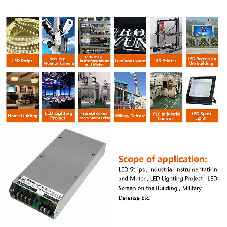 CHENG LIANG CL-CAS-750W-12V Switching Mode AC-DC Power Supply 750W 24V 15A Waterproof High Efficiency 0.88 3.5-Year Warranty
