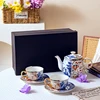 Doucai Blue and White - Ceramic Teapot + 2 Cups & Saucers