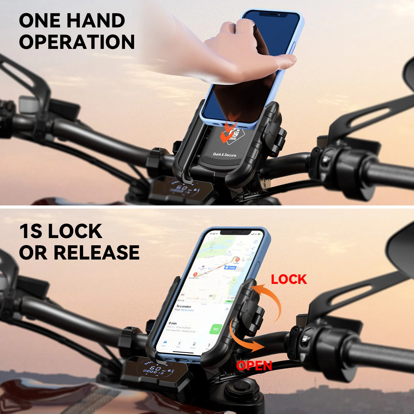 Evomosa Motorcycle Phone Holder With Vibration Dampener - Adjustable For 4.7" To 7.1" Phones, 360° Rotation, Black - View #8