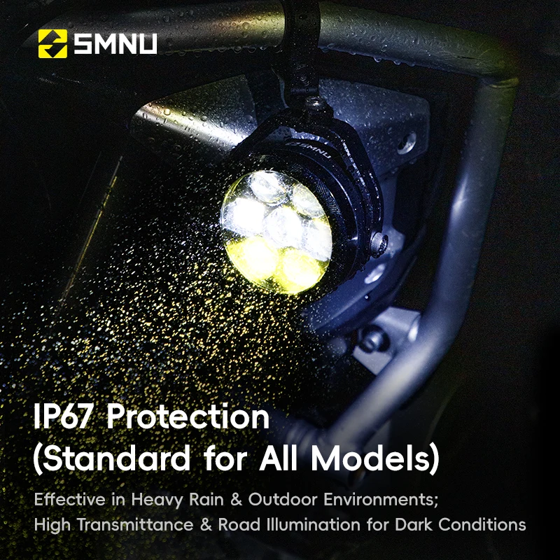 SMNU motociklo rūko žibintai ir taškiniai LED žibintai, 7 lęšių, CNC aliuminio gamybos, 2800 lm, itin ryškūs, IP67 apsaugos klasės, dvigubo spinduliavimo, keturių apšvietimo režimų papildomi žibintai