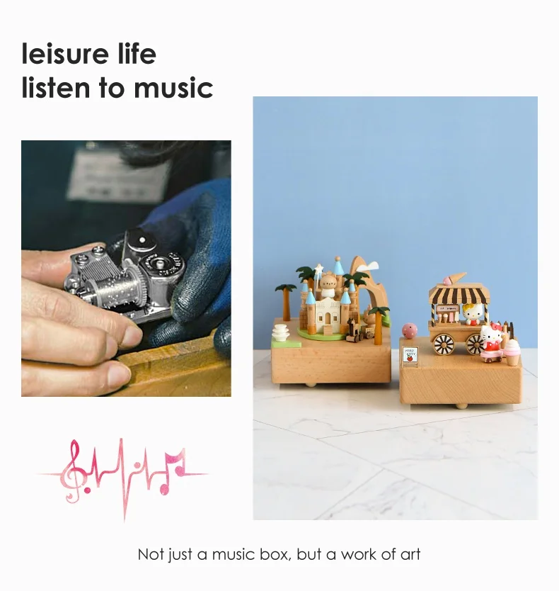 Beech Wood Mechanical Style Wooden Music Box Animal Home Ornaments