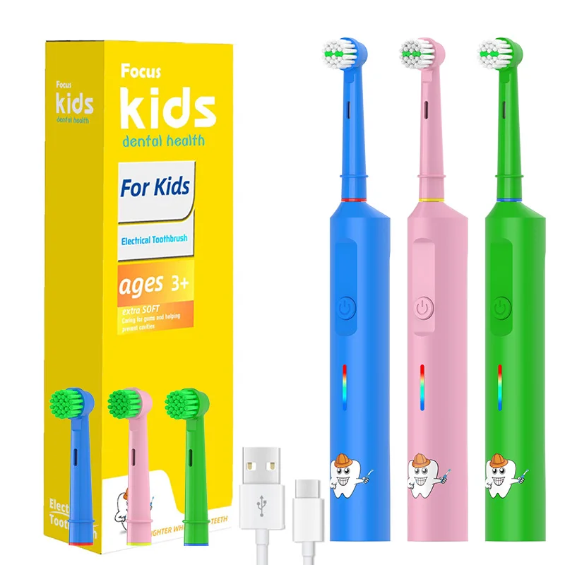 Factory Outlet Rotary Heads Electric Toothbrush Cleaning 360 Rotating Round Sonic Kids Electric Toothbrush