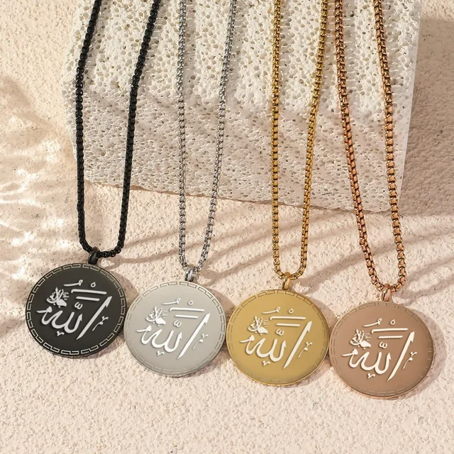 Allah Ayatul Kursi Titanium Steel Mystic Religious Totem Pendant Necklace Koran Islam Muslim Gift for Wedding Link Chain