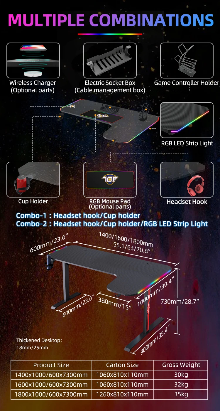 Modern L Shaped Adjustable 47 Inch Gaming Desk with Headphone Hook ...